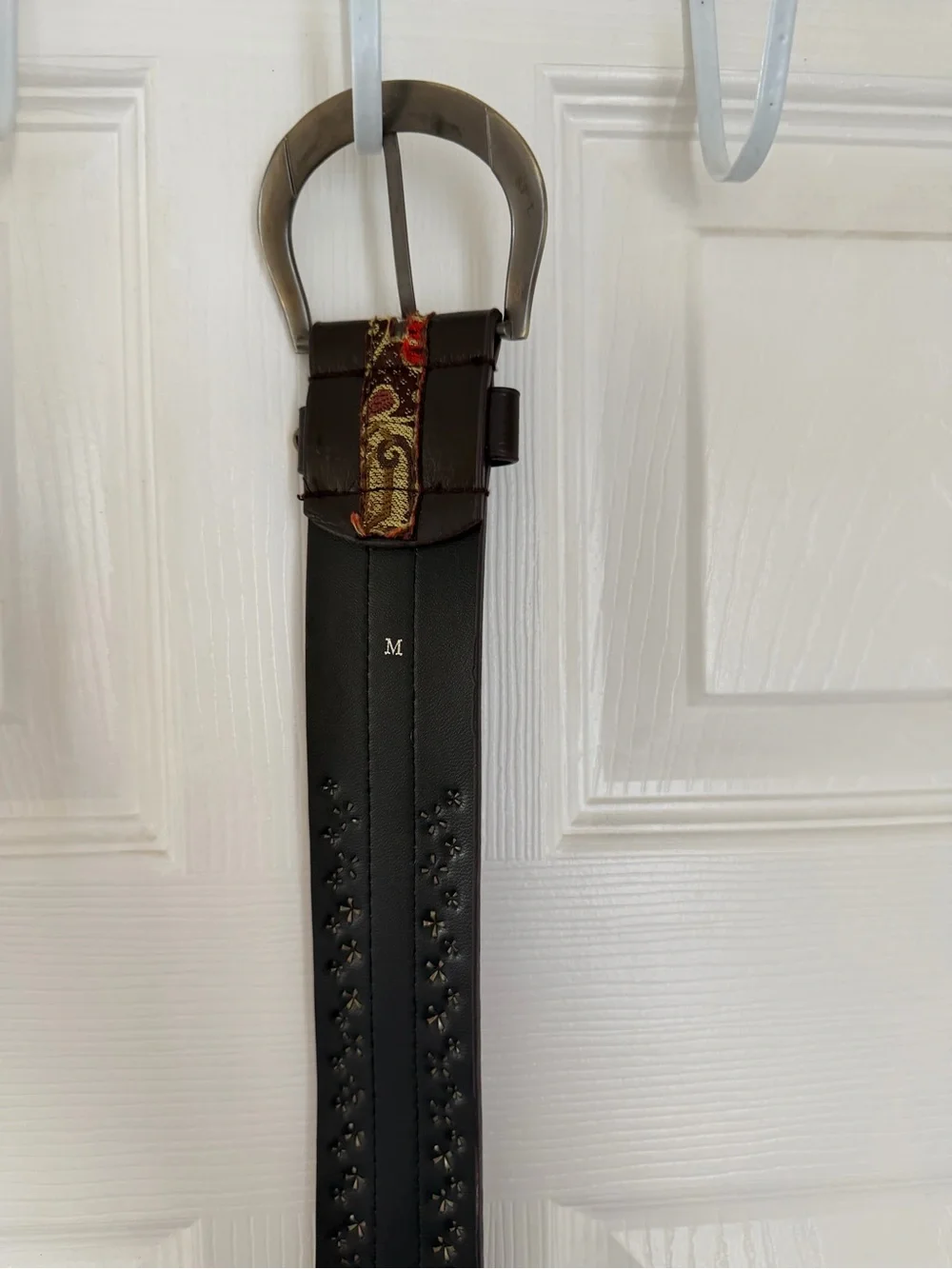 Y2K Boho Studded Rhinestone Tapestry Wide Belt Brown Size M
